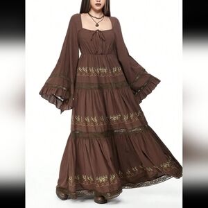 Chocolate Brown Floral Long Sleeve Dress
